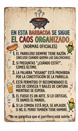 Placa "Barbacoa Caos Organizado" · Normas Oficiales · Chapa Metal · Personalizable